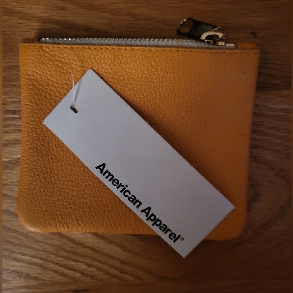 American Apparel NWT Orange Leather Zipper Coin Purse